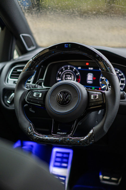 VW Golf 7/7.5 Volant Sport Carbone Forgé Éclats de Couleur (LED)