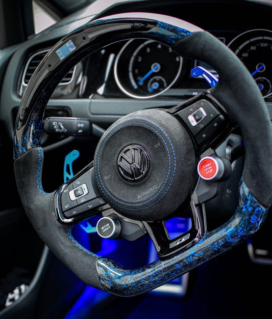 VW Golf 7/7.5 Volant Sport Carbone Forgé Éclats de Couleur (LED)