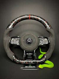 Volant sport VW Golf 7/7.5 en carbone forgé à éclats de couleur